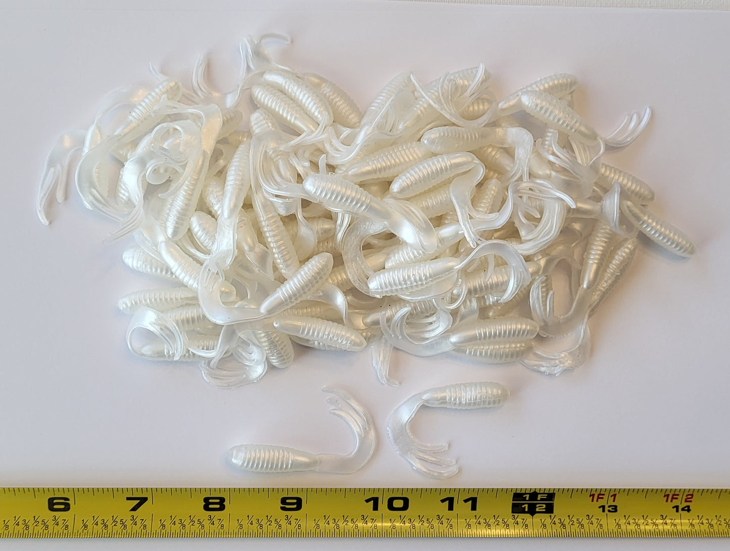 Triple Tail Tri-Tip Pearl White Color 2 inch 100 Pack Curl Tail Grubs