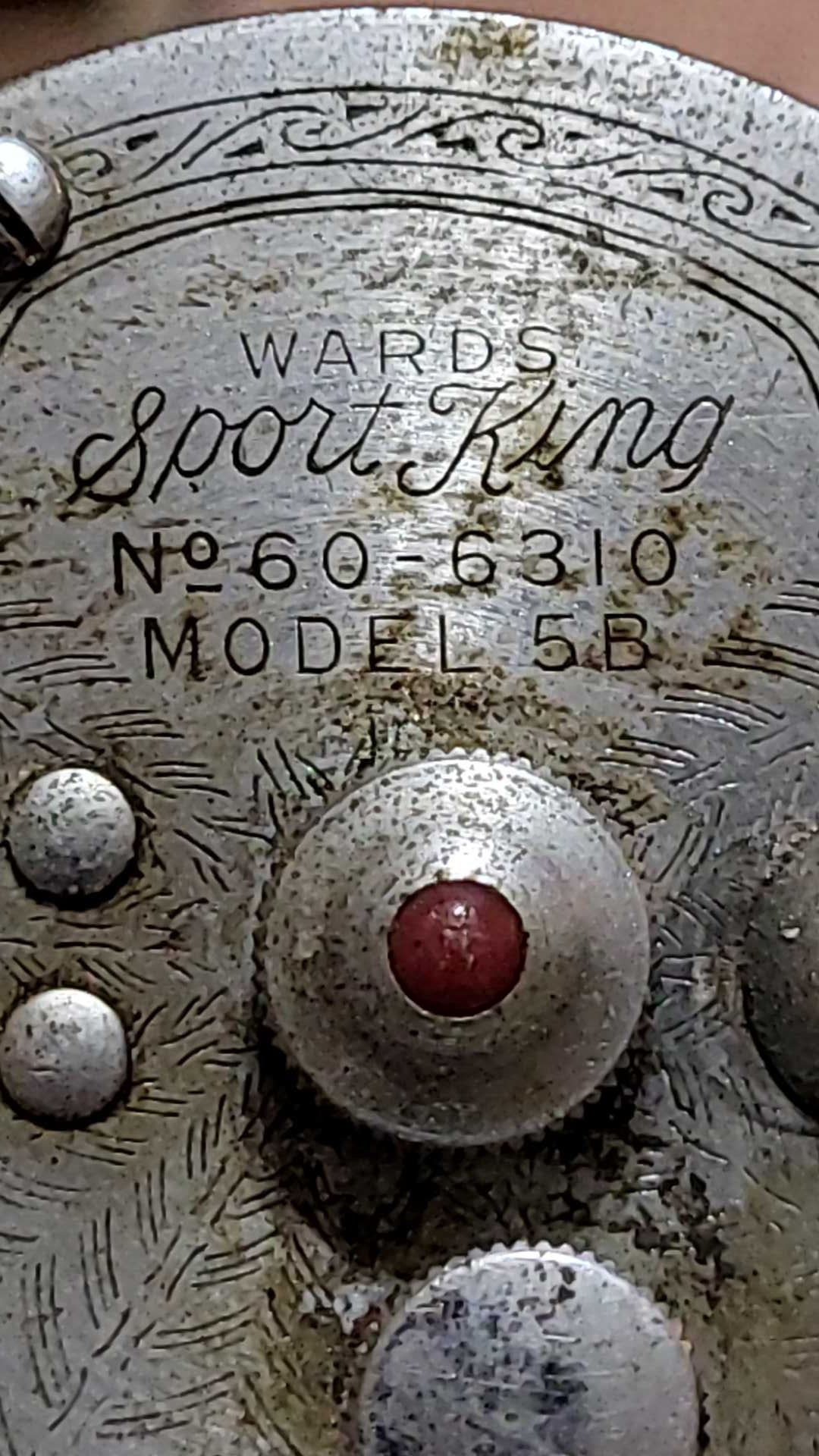 Vintage Fishing Reel and Solid Glass Rod. Montgomery Ward No. 69 6310 Model 5B Reel. 5 ft total length of Rod. Reel Made by Shakespeare.