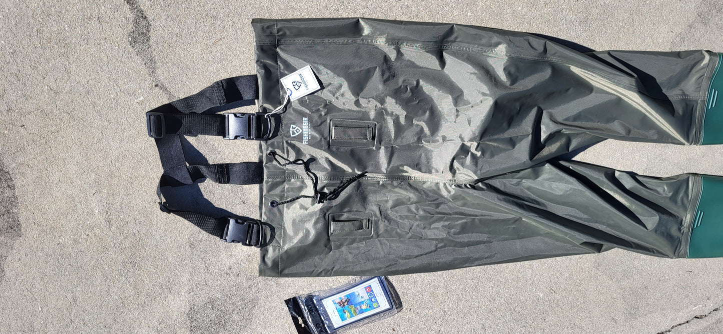 Chest Waders, FishingSir, Never Used, Mens size 8/Womens 10, includes Cellphone Case and Patch Kit
