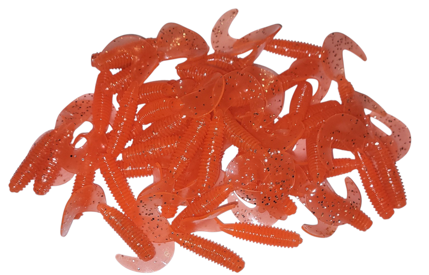 Orange Flash 2 inch Soft Plastic Curl Tail Grubs