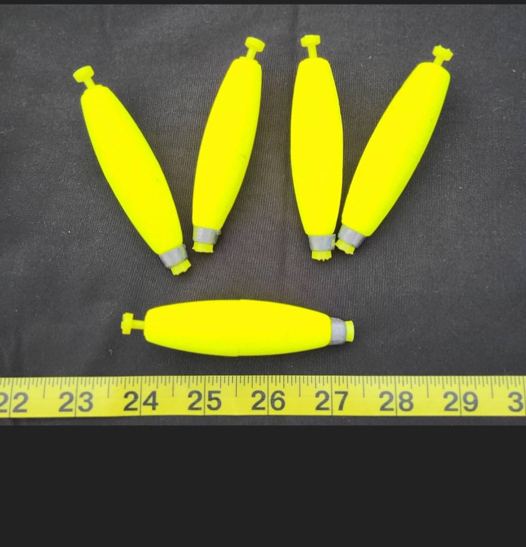 10 Weighted Clip-On Fishing Floats 3 Length, Bright Chartreuse