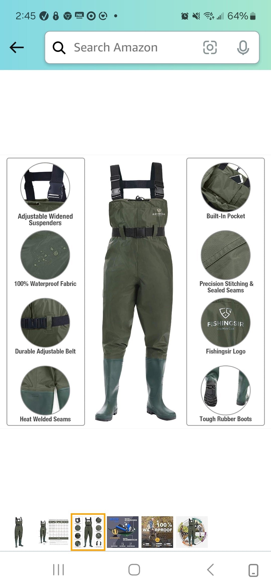 Chest Waders, FishingSir, Never Used, Mens size 8/Womens 10, includes Cellphone Case and Patch Kit
