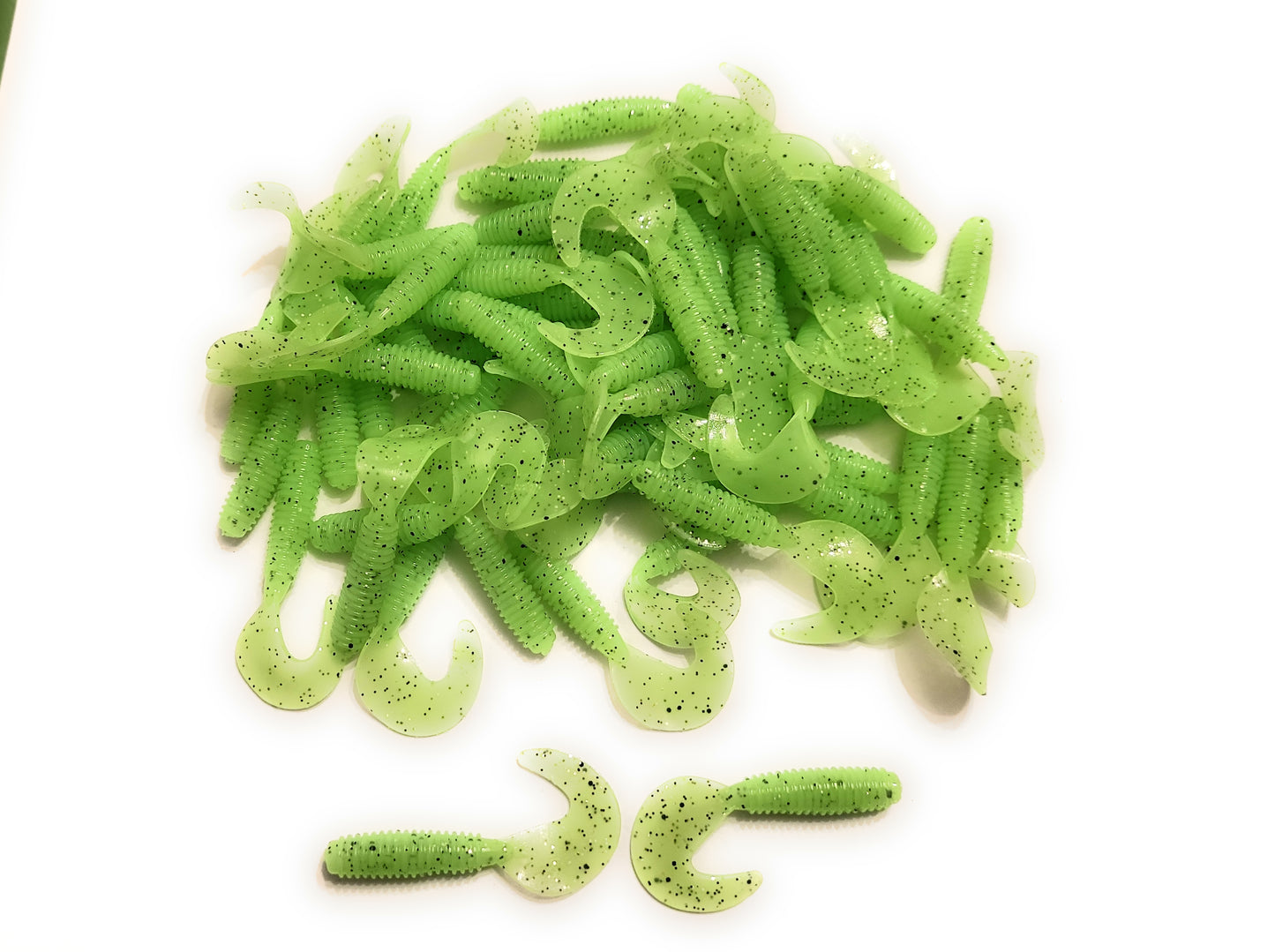 Lime Green Pepper 2 inch Soft Plastic Curl Tail Grubs