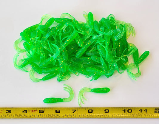 Triple Tail Tri-Tip Green Flash Color 2 inch 100 Pack Curl Tail Grubs