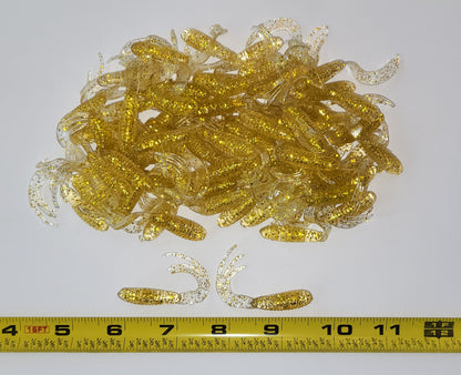 Triple Tail Tri-Tip Gold Flash Color 2 inch 100 Pack Curl Tail Grubs
