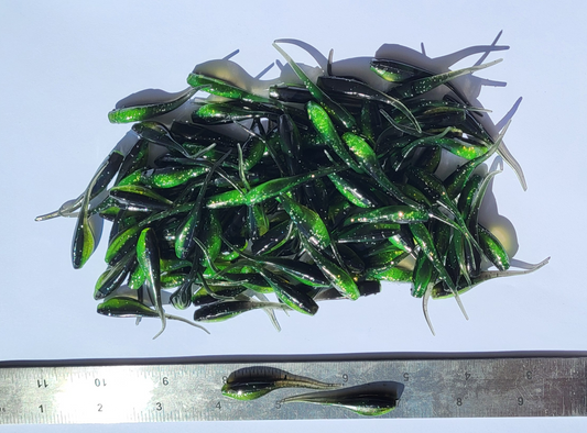 Shad Fry, Minnow Fry 2" length - Green/Midnight Flash (Green/Black w/gold & silver glitter)