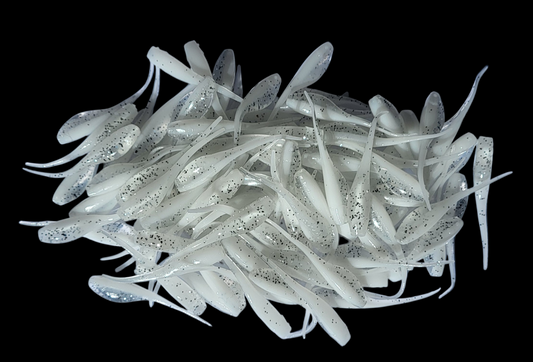 Shad Fry, Minnow Fry 2" length - Ice/Vanilla Pepper Flash (Clear/Pearl w/black & silver glitter)