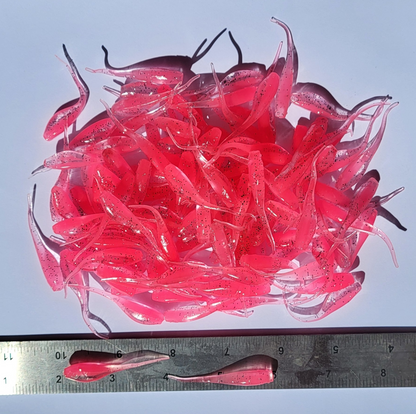 Shad Fry, Minnow Fry 2" length - Ice/Bubble Gum Flash (Clear/Pink w/pepper/silver glitter)