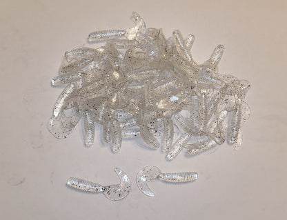 Clear Minnow Flash 2 inch Soft Plastic Curl Tail Grubs