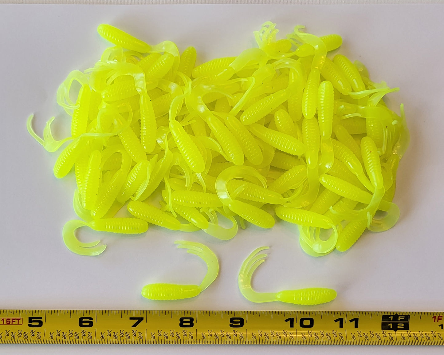 Chartreuse 2 inch Soft Plastic Curl Tail Grubs