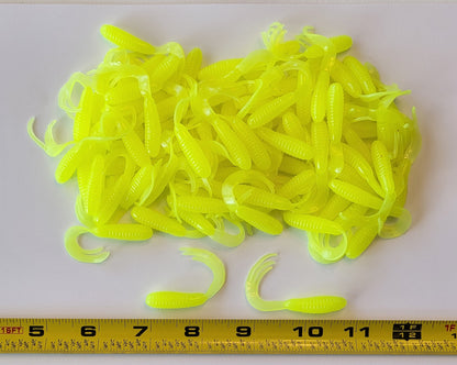 Chartreuse 2 inch Soft Plastic Curl Tail Grubs