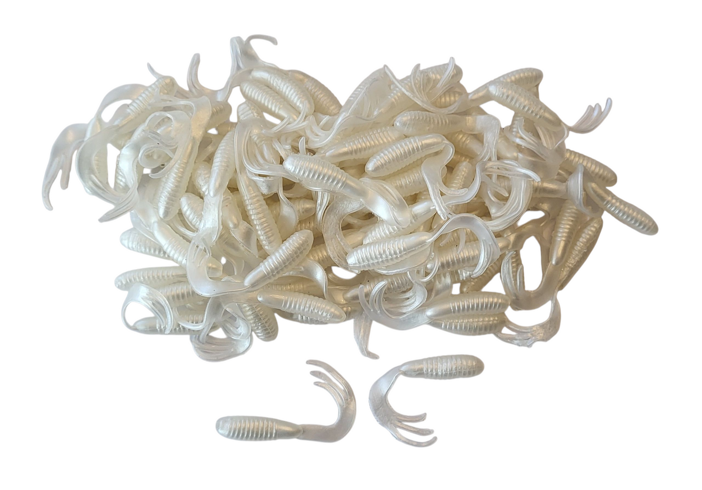 White 2 inch Soft Plastic Curl Tail Grubs