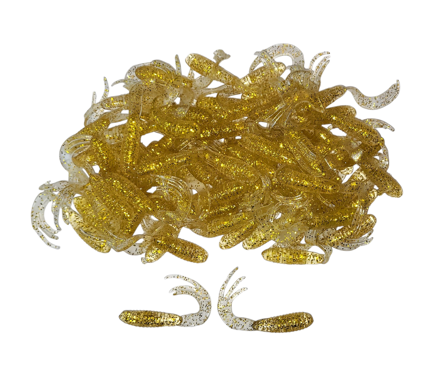 Triple Tail Tri-Tip Gold Flash Color 2 inch 100 Pack Curl Tail Grubs