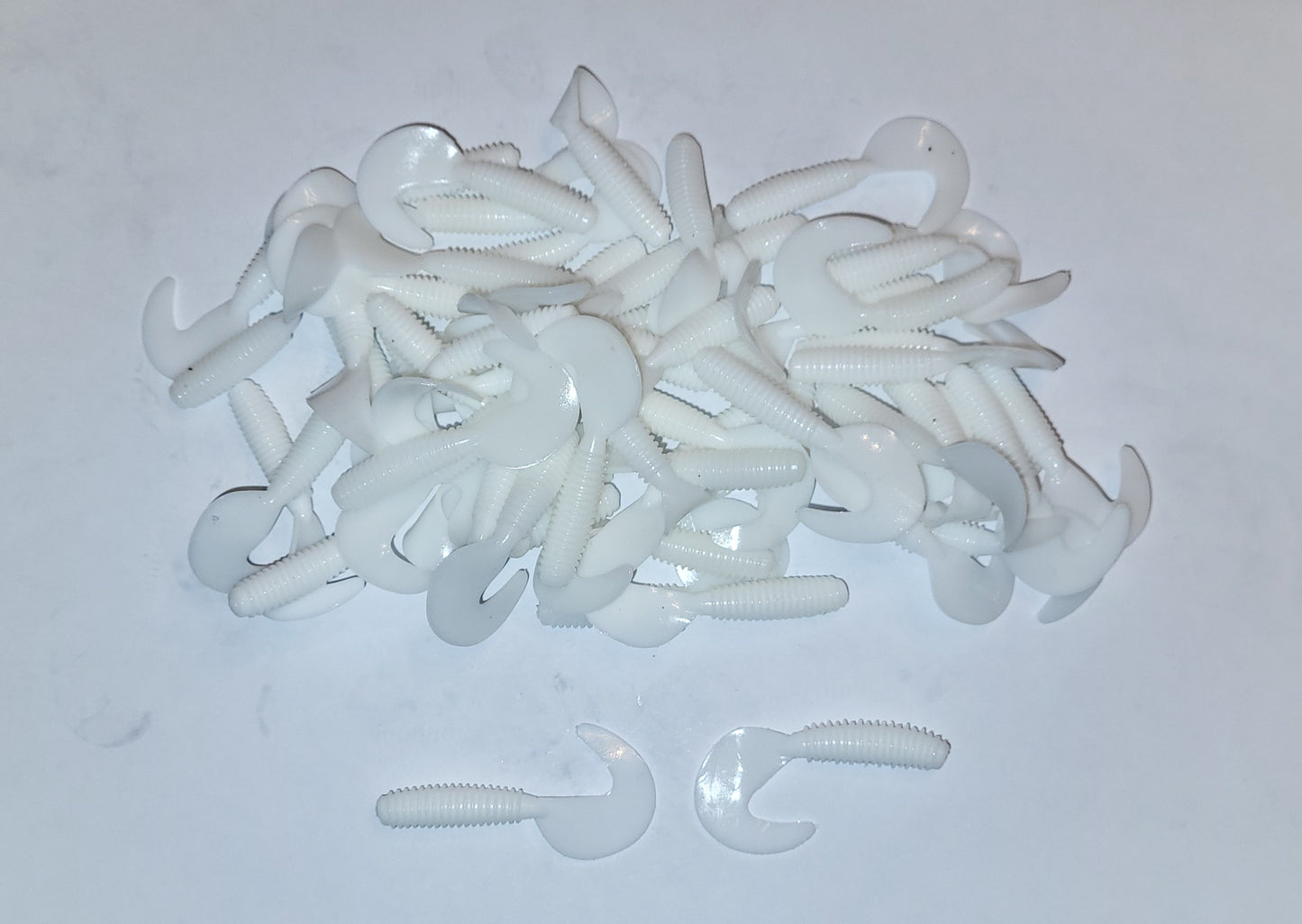 White 2 inch Soft Plastic Curl Tail Grubs
