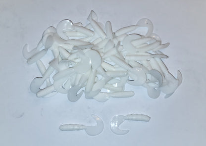 White 2 inch Soft Plastic Curl Tail Grubs