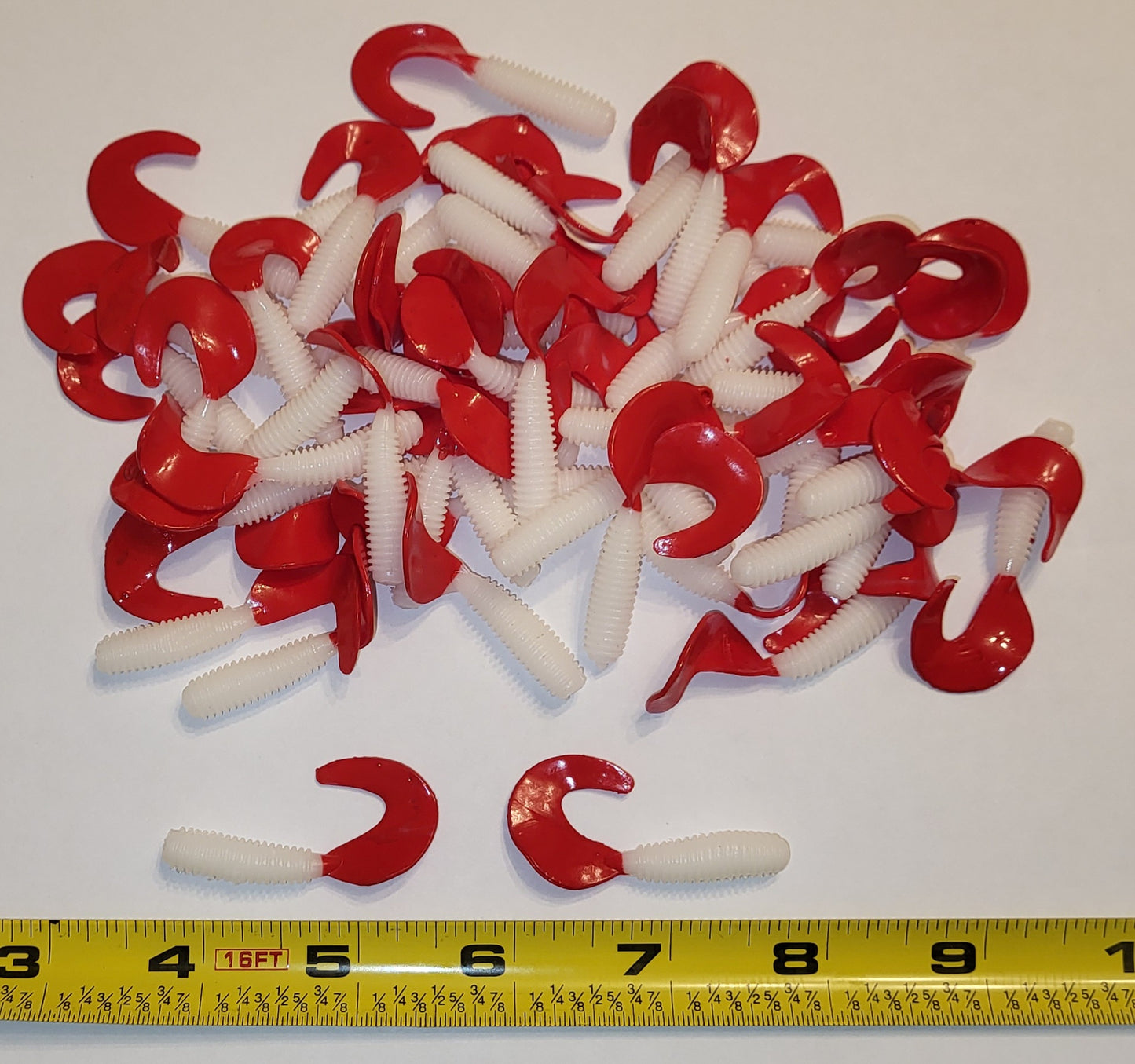White Red 2 inch Soft Plastic Curl Tail Grubs
