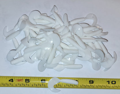 White 2 inch Soft Plastic Curl Tail Grubs