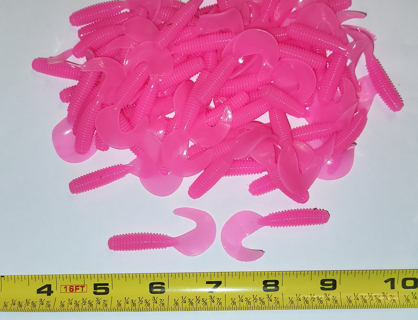 Bright Pink Bubblegum 2 inch Soft Plastic Curl Tail Grubs