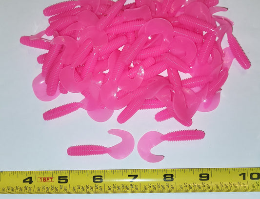 Bright Pink Bubblegum 2 inch Soft Plastic Curl Tail Grubs