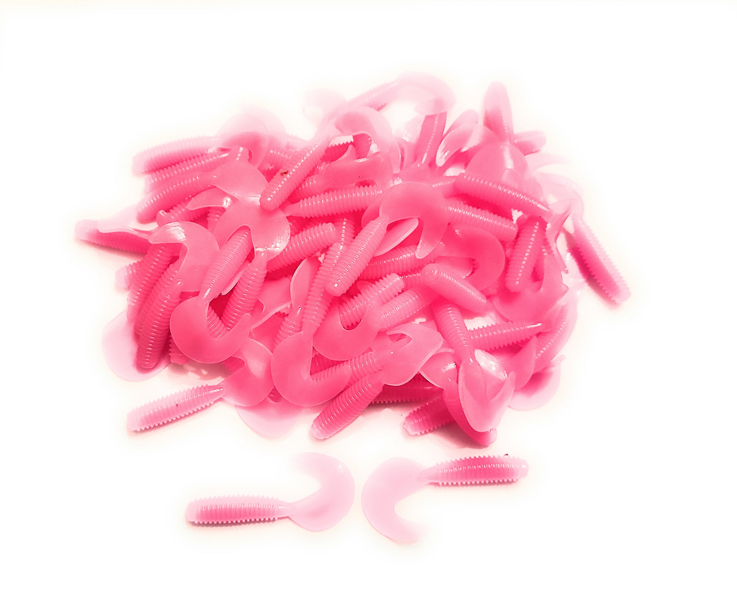 Bright Pink Bubblegum 2 inch Soft Plastic Curl Tail Grubs